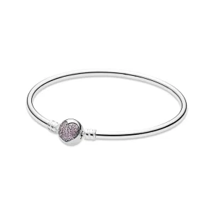 Bracciale rigido in argento con cuore rosa - 590716PCZ - Bracciali | PANDORA (immagine per) Bracciale rigido in argento con cuore rosa - 590716PCZ - Bracciali | PANDORA