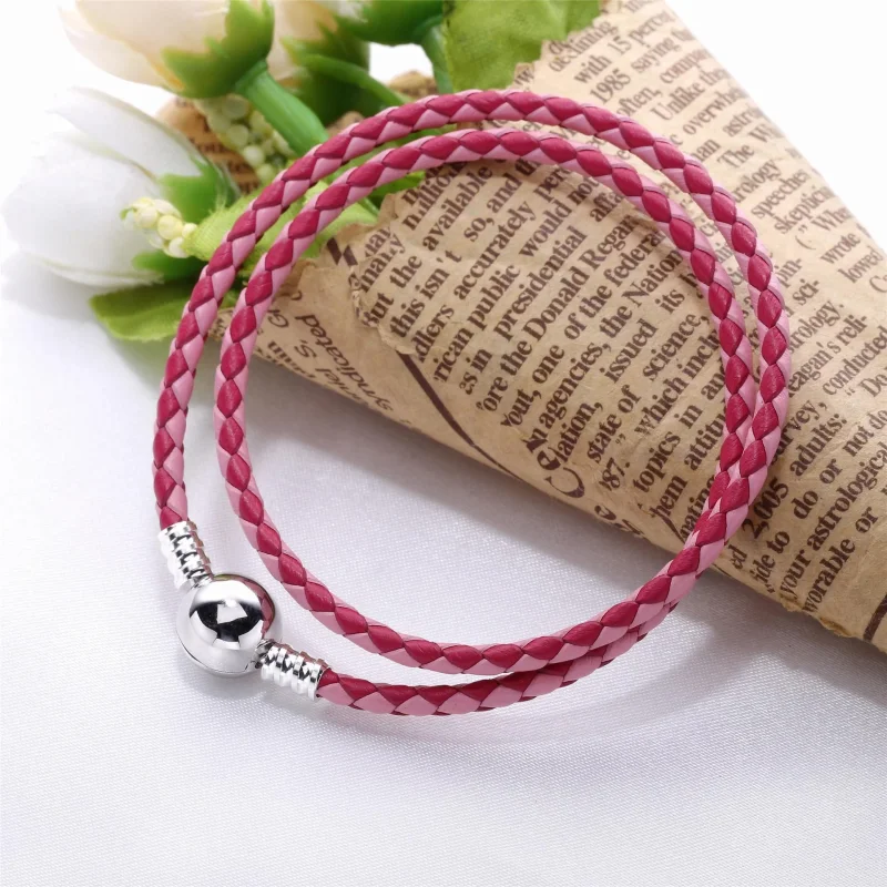 (immagine per) Bracciale in Pelle PANDORA Intrecciata Fantasia di Rosa, Giro Doppio - Visualizza 2