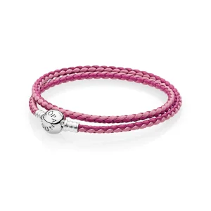 (immagine per) Bracciale in Pelle PANDORA Intrecciata Fantasia di Rosa, Giro Doppio