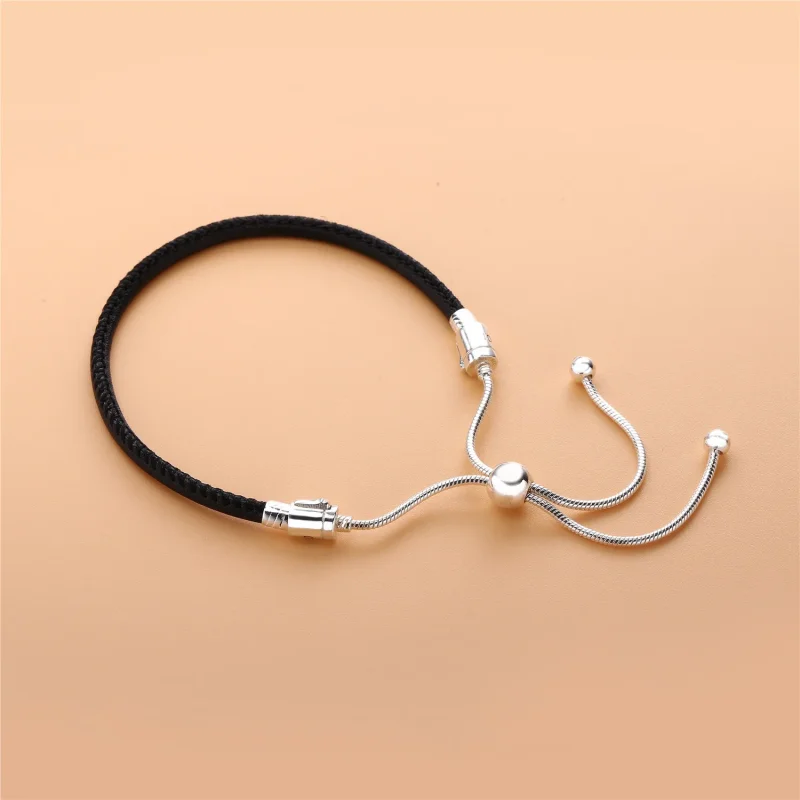 (immagine per) Bracciale in pelle PANDORA con chiusura scorrevole, Nero - Visualizza 2