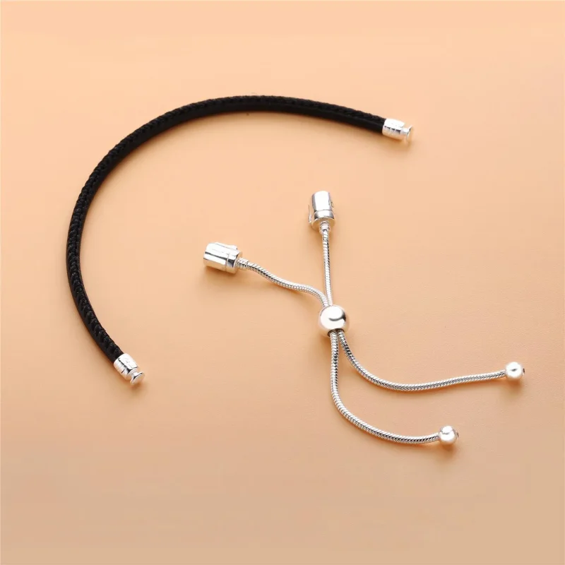 (immagine per) Bracciale in pelle PANDORA con chiusura scorrevole, Nero - Visualizza 3