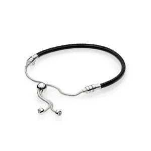 (immagine per) Bracciale in pelle PANDORA con chiusura scorrevole, Nero