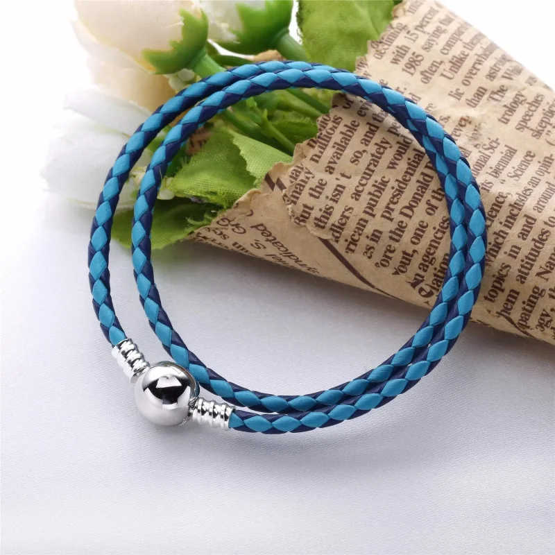 (immagine per) Bracciale in Pelle PANDORA Intrecciata Fantasia di Blu, Giro Doppio - Visualizza 2