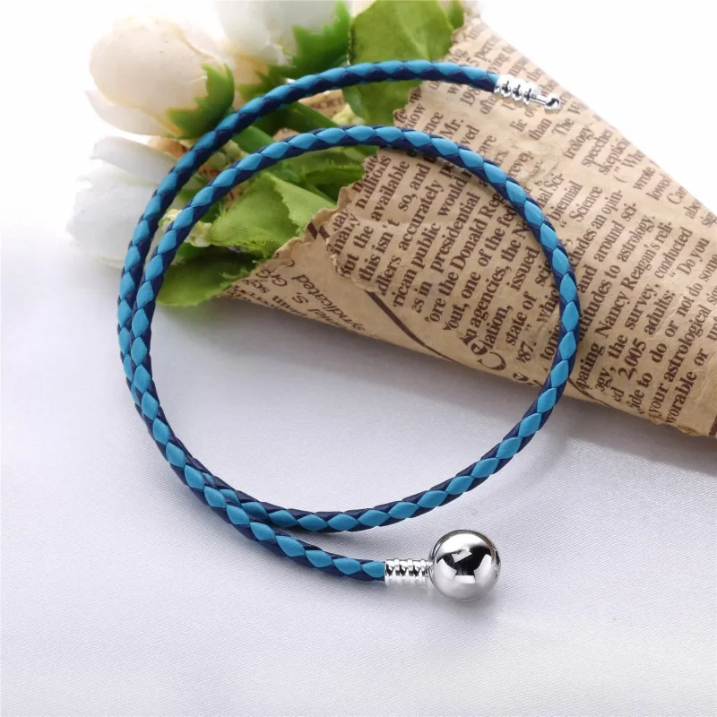 (immagine per) Bracciale in Pelle PANDORA Intrecciata Fantasia di Blu, Giro Doppio - Visualizza 3