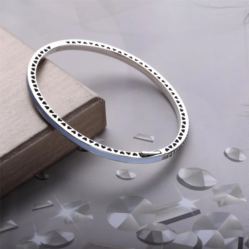 (immagine per) Bracciale Rigido PANDORA in argento zirconia cubica e smalto celeste, 590537EN13 - Visualizza 3
