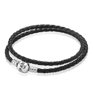 (immagine per) Bracciale in Pelle Intrecciata Nera, Giro Doppio - Pandora IT