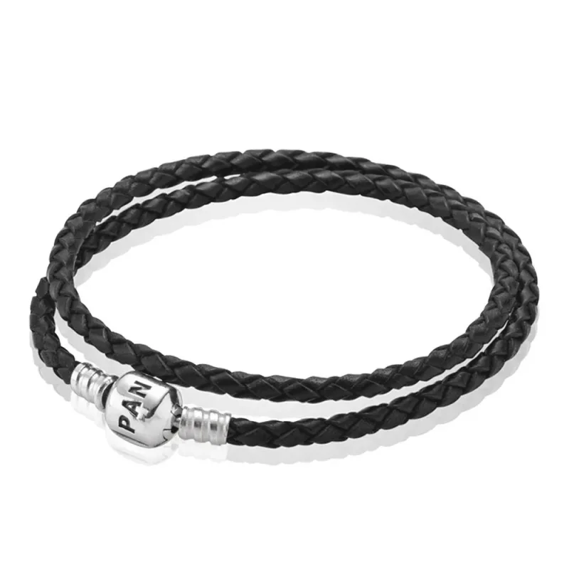 (immagine per) Bracciale in Pelle Intrecciata Nera, Giro Doppio - Pandora IT