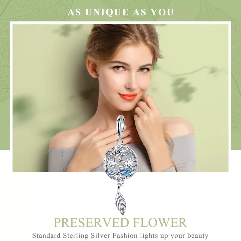 (immagine per) Charm Pendente tipo Pandora Fiore conservato - SCC1123 - Visualizza 2