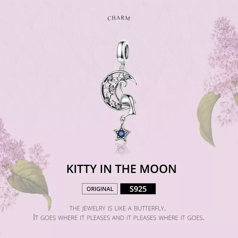 (immagine per) Charm Pendente tipo Pandora Gattino sulla luna - SCC1205 - Visualizza 2