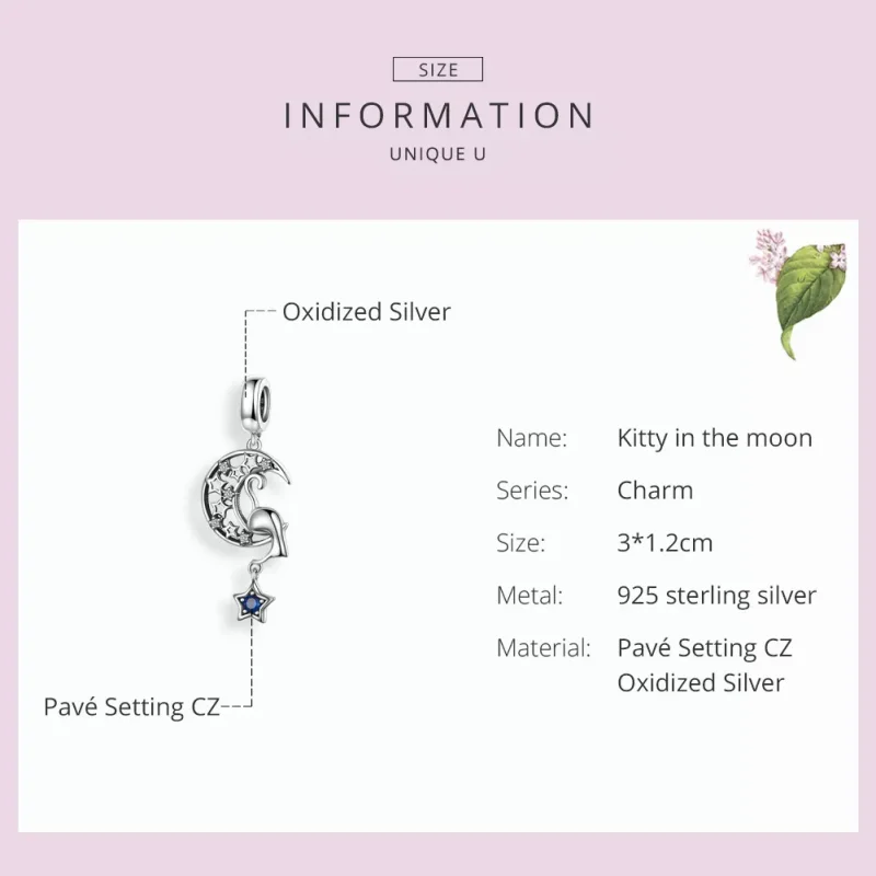 (immagine per) Charm Pendente tipo Pandora Gattino sulla luna - SCC1205 - Visualizza 3
