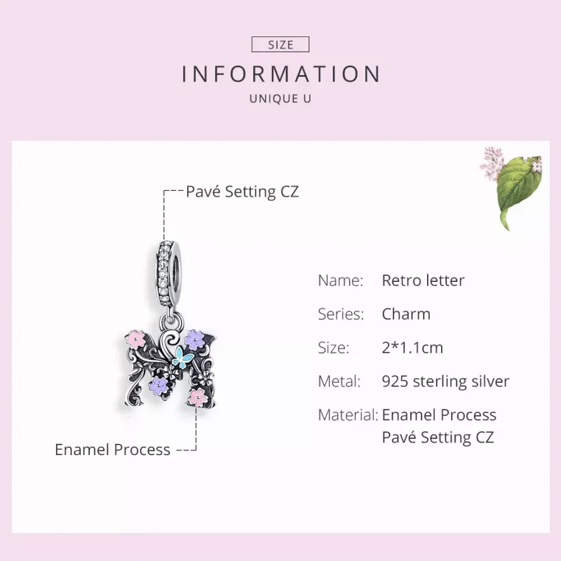 (immagine per) Charm Pendente tipo Pandora Lettera di fiori M - SCC1274 - Visualizza 3