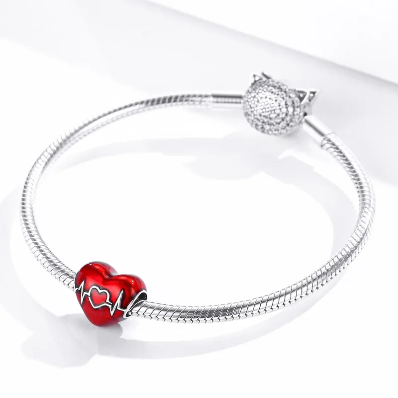 (immagine per) Charm tipo Pandora Battito cardiaco rosso d'amore - SCC1569 - Visualizza 3