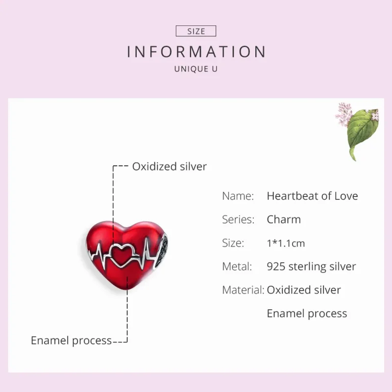 (immagine per) Charm tipo Pandora Battito cardiaco rosso d'amore - SCC1569 - Visualizza 7