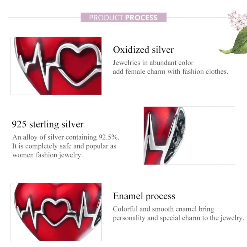 (immagine per) Charm tipo Pandora Battito cardiaco rosso d'amore - SCC1569 - Visualizza 8
