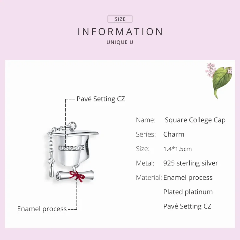 (immagine per) Charm tipo Pandora Cappello di laurea - BSC357 - Visualizza 7