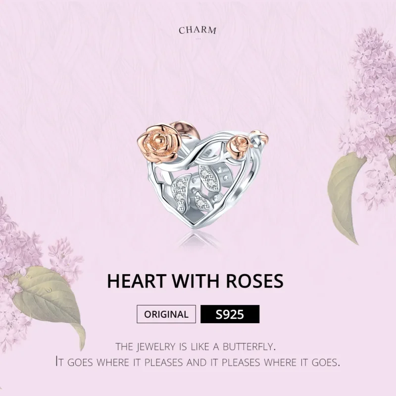 (immagine per) Charm tipo Pandora Cuore Con Le Rose - BSC280 - Visualizza 6