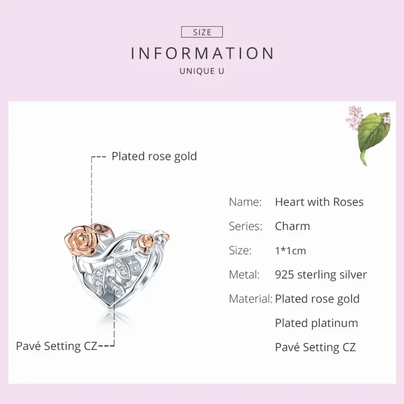 (immagine per) Charm tipo Pandora Cuore Con Le Rose - BSC280 - Visualizza 7
