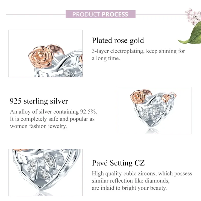 (immagine per) Charm tipo Pandora Cuore Con Le Rose - BSC280 - Visualizza 8