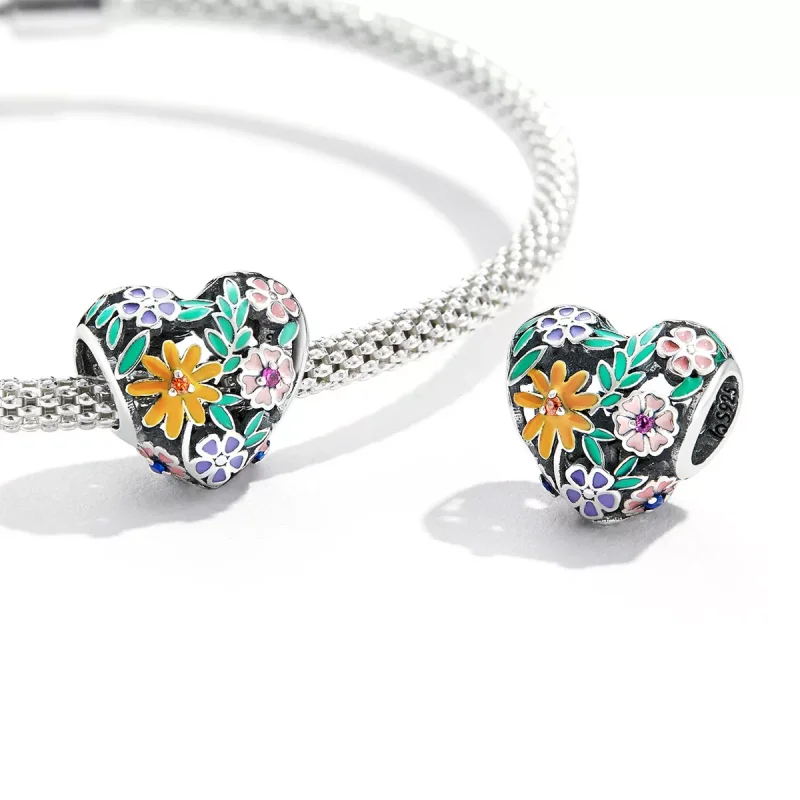 (immagine per) Charm tipo Pandora Cuore di fiori - BSC590 - Visualizza 3