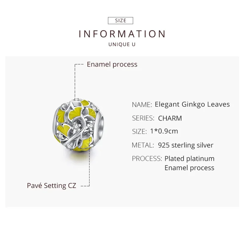 (immagine per) Charm tipo Pandora Eleganti foglie di ginkgo - BSC334 - Visualizza 8