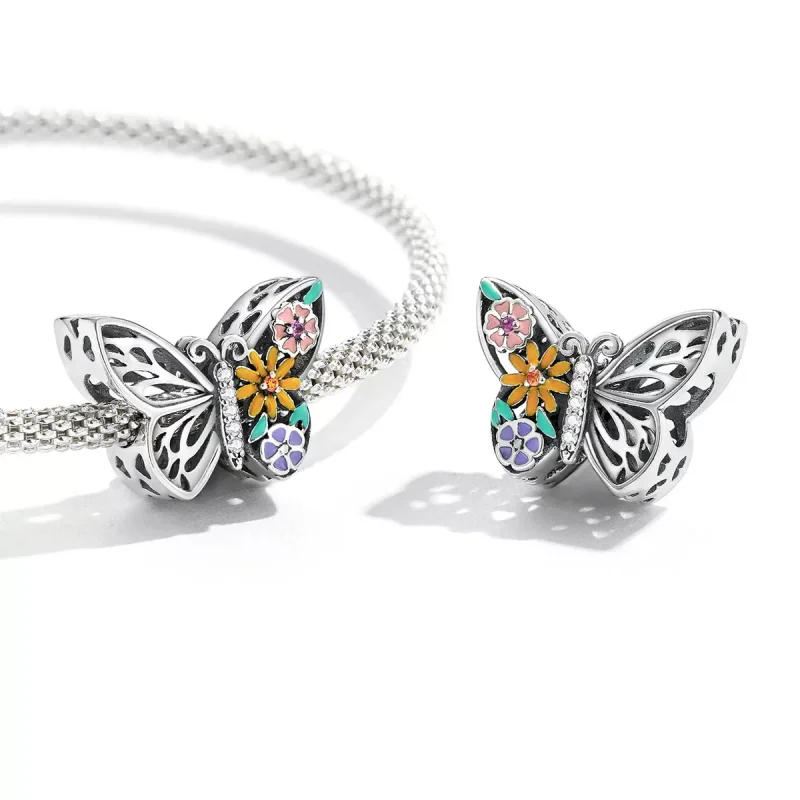 (immagine per) Charm tipo Pandora Fiore Farfalla - BSC588 - Visualizza 3