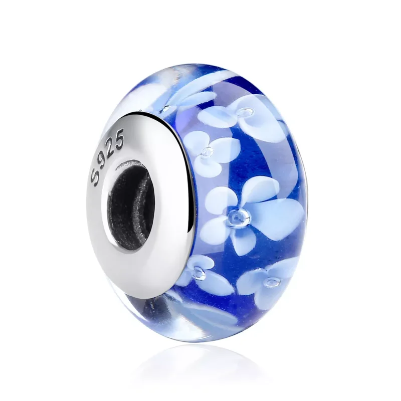 (immagine per) Charm tipo Pandora Fiori bianchi in vetro di Murano blu - SCZ006 - Visualizza 2