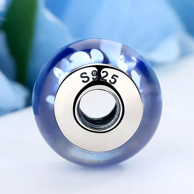 (immagine per) Charm tipo Pandora Fiori bianchi in vetro di Murano blu - SCZ006 - Visualizza 3