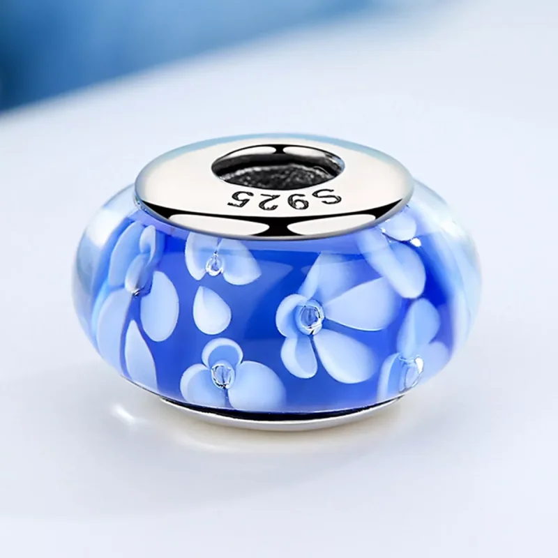 (immagine per) Charm tipo Pandora Fiori bianchi in vetro di Murano blu - SCZ006 - Visualizza 5