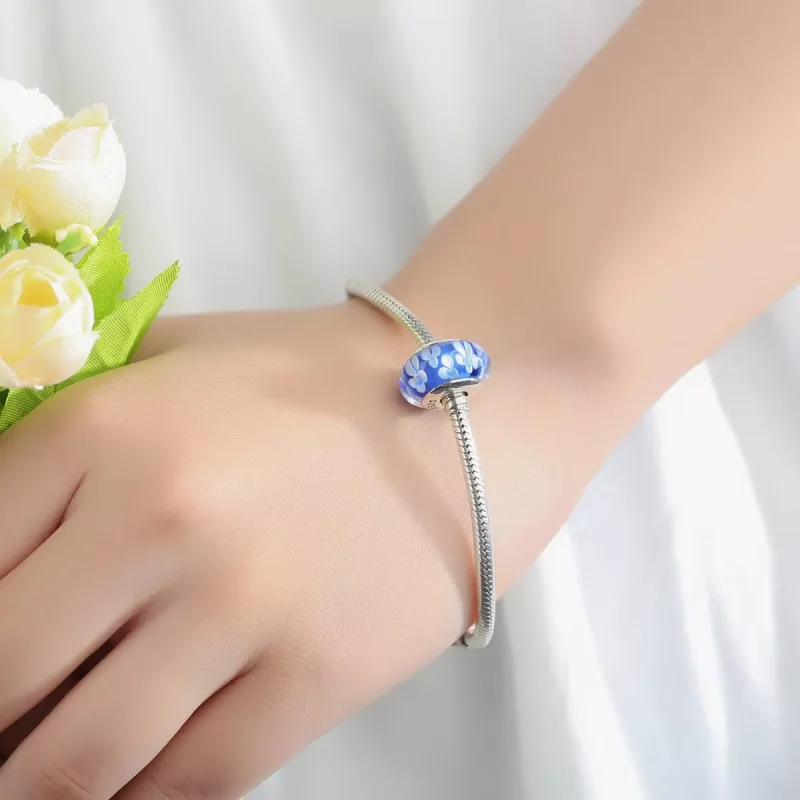 (immagine per) Charm tipo Pandora Fiori bianchi in vetro di Murano blu - SCZ006 - Visualizza 6