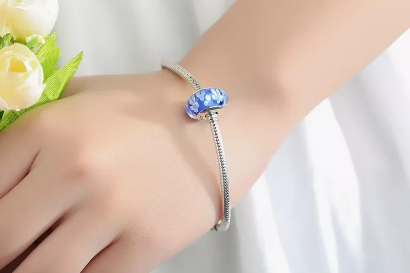 (immagine per) Charm tipo Pandora Fiori bianchi in vetro di Murano blu - SCZ006 - Visualizza 10