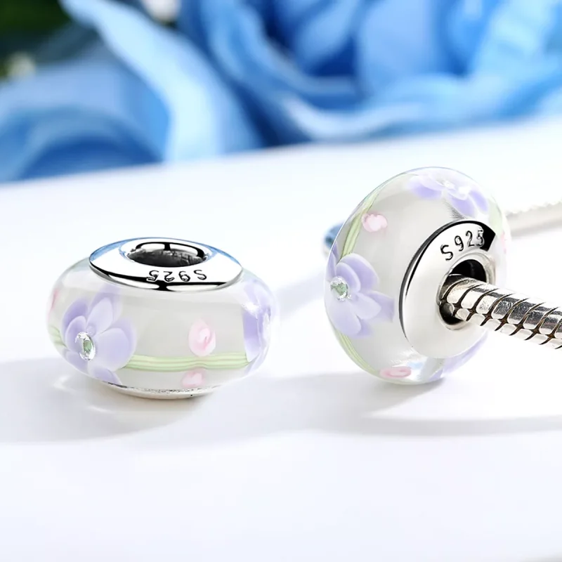 (immagine per) Charm tipo Pandora Fiori di Glicine Vetro di Murano - SCZ019 - Visualizza 4