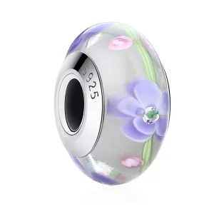 (immagine per) Charm tipo Pandora Fiori di Glicine Vetro di Murano - SCZ019