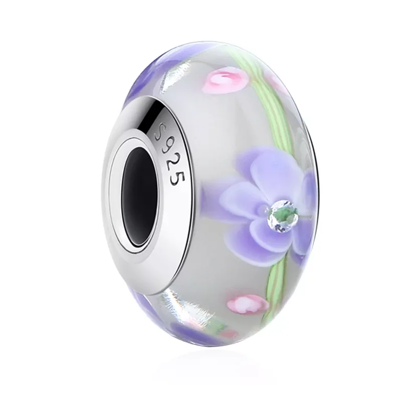 (immagine per) Charm tipo Pandora Fiori di Glicine Vetro di Murano - SCZ019