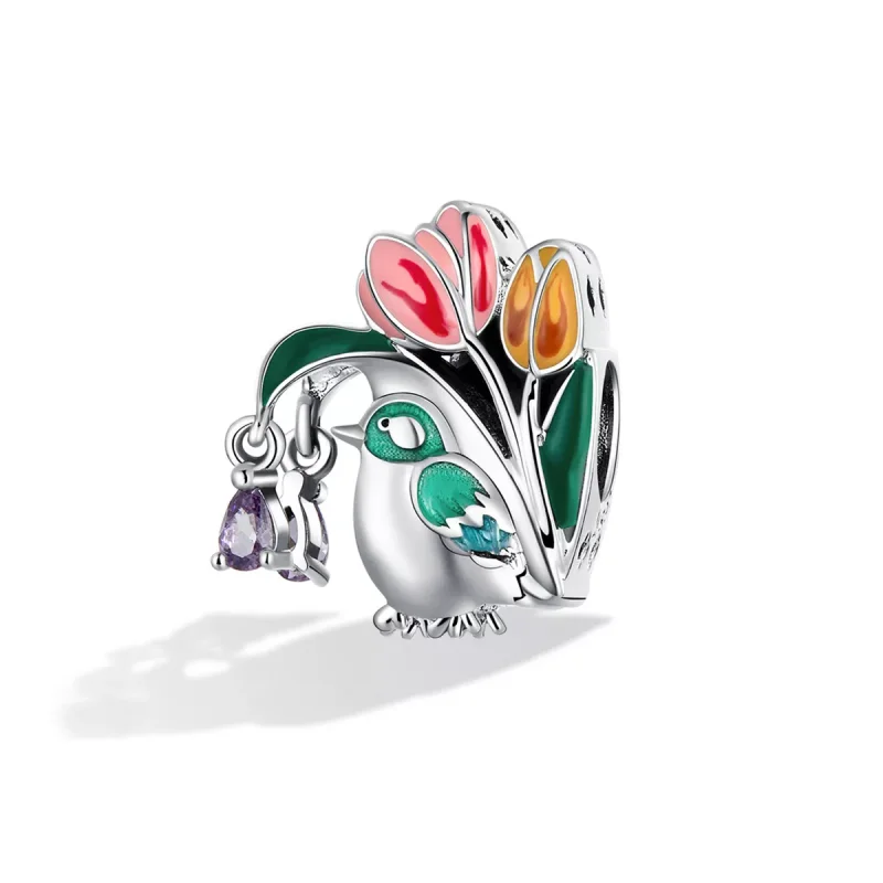 (immagine per) Charm tipo Pandora Fiori e Uccelli - Pioggia - SCC2193 - Visualizza 2