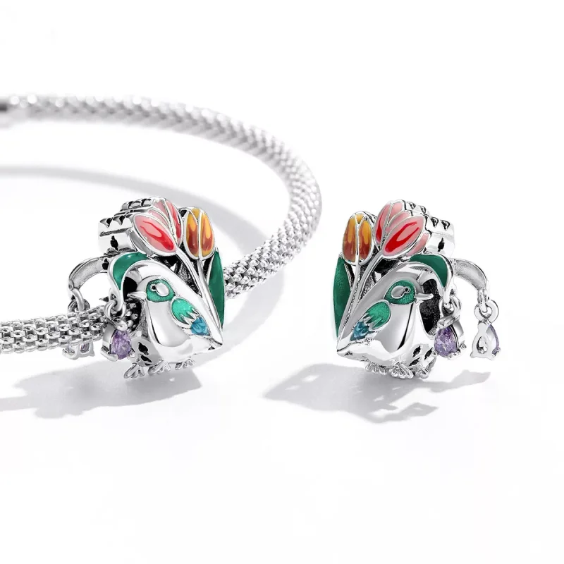 (immagine per) Charm tipo Pandora Fiori e Uccelli - Pioggia - SCC2193 - Visualizza 3