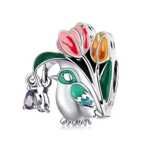 (immagine per) Charm tipo Pandora Fiori e Uccelli - Pioggia - SCC2193