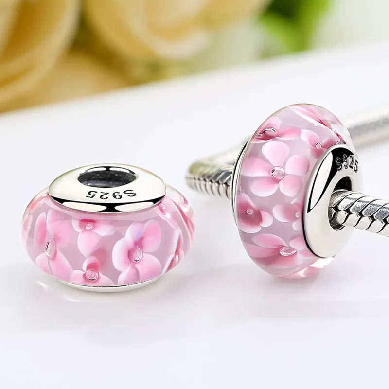 (immagine per) Charm tipo Pandora Fiori rosa in vetro di Murano - SCZ008 - Visualizza 3