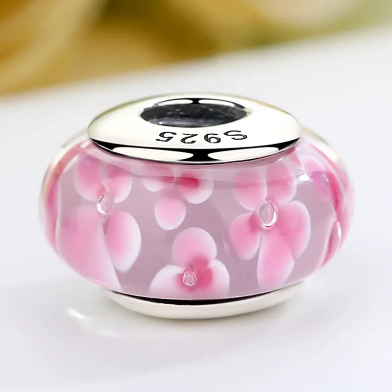 (immagine per) Charm tipo Pandora Fiori rosa in vetro di Murano - SCZ008 - Visualizza 4