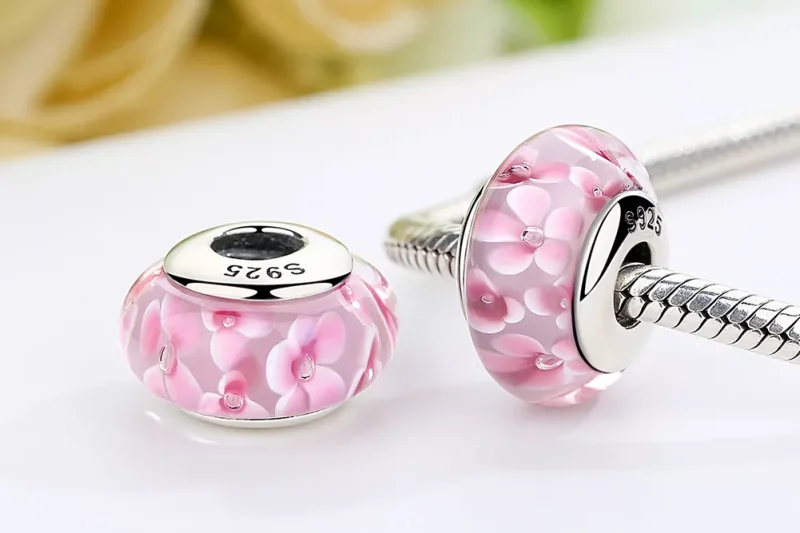 (immagine per) Charm tipo Pandora Fiori rosa in vetro di Murano - SCZ008 - Visualizza 7