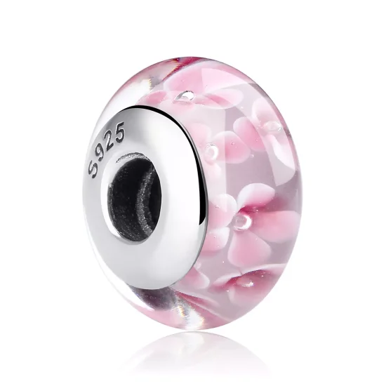 (immagine per) Charm tipo Pandora Fiori rosa in vetro di Murano - SCZ008