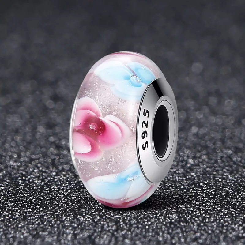 (immagine per) Charm tipo Pandora Fiori rosa in vetro di Murano - SCZ056 - Visualizza 2