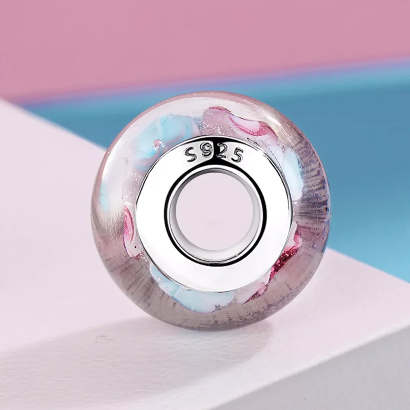 (immagine per) Charm tipo Pandora Fiori rosa in vetro di Murano - SCZ056 - Visualizza 3