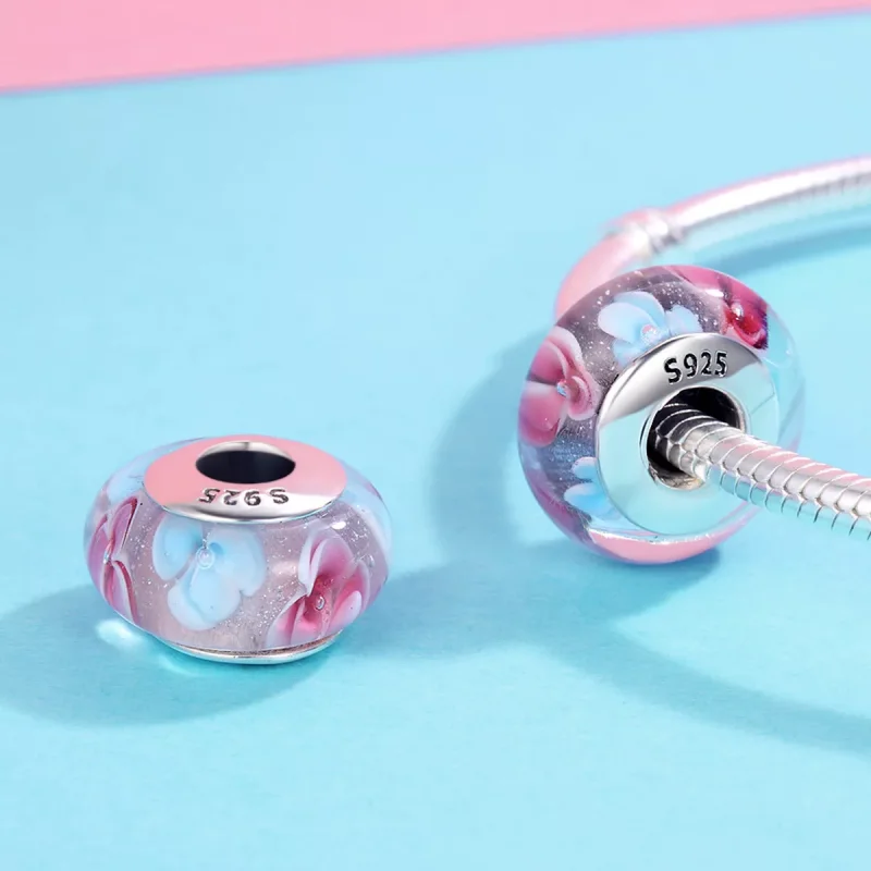 (immagine per) Charm tipo Pandora Fiori rosa in vetro di Murano - SCZ056 - Visualizza 4
