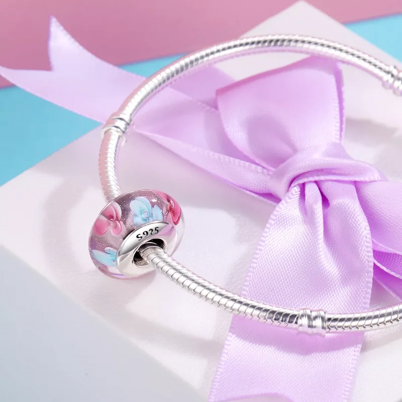 (immagine per) Charm tipo Pandora Fiori rosa in vetro di Murano - SCZ056 - Visualizza 5