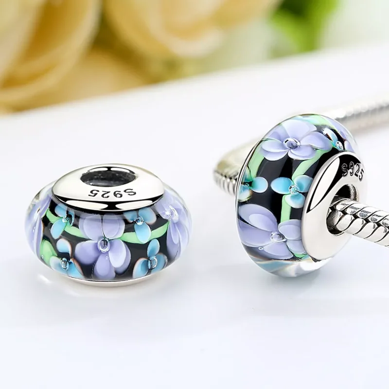 (immagine per) Charm tipo Pandora Fiori Viola in Vetro di Murano - SCZ009 - Visualizza 3