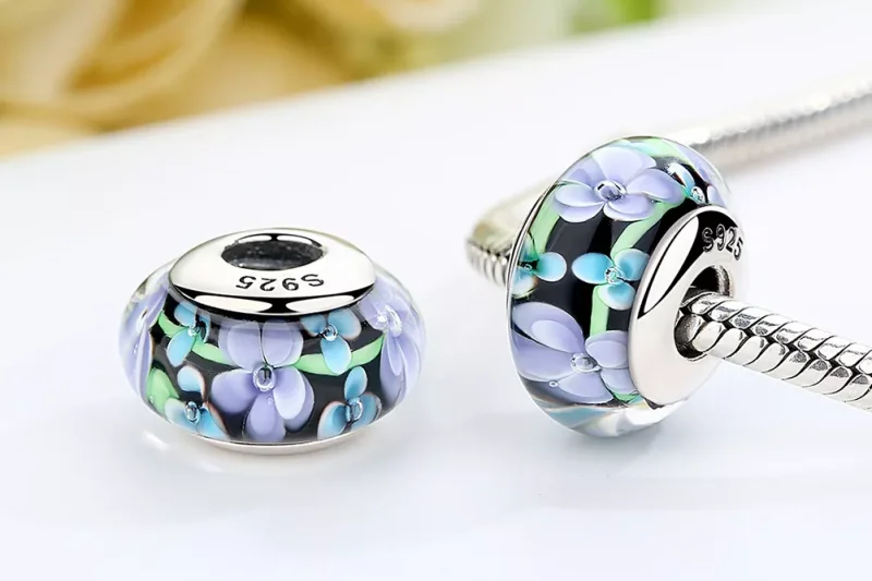(immagine per) Charm tipo Pandora Fiori Viola in Vetro di Murano - SCZ009 - Visualizza 7