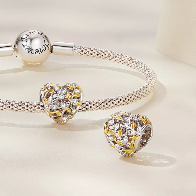(immagine per) Charm tipo Pandora Foglie A Forma Di Cuore - BSC672 - Visualizza 3
