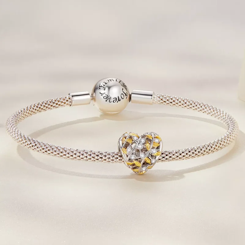 (immagine per) Charm tipo Pandora Foglie A Forma Di Cuore - BSC672 - Visualizza 4
