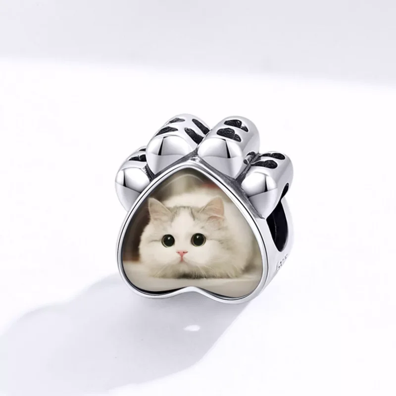 (immagine per) Charm tipo Pandora Foto personalizzata zampa di gatto - SCC1436 - Visualizza 2