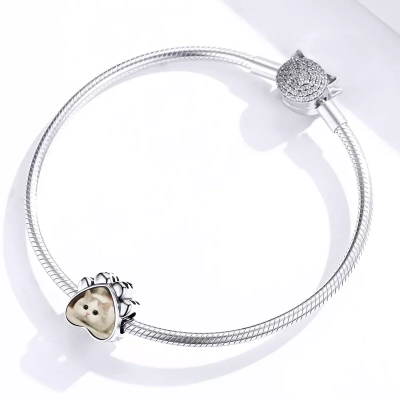 (immagine per) Charm tipo Pandora Foto personalizzata zampa di gatto - SCC1436 - Visualizza 3